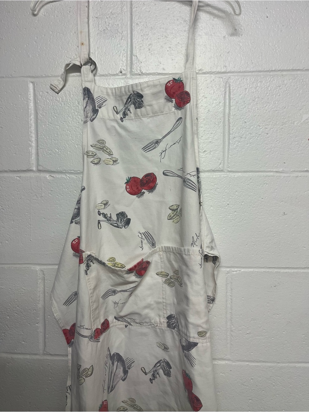 White Kitchen Print Apron with Red Tomato Motif